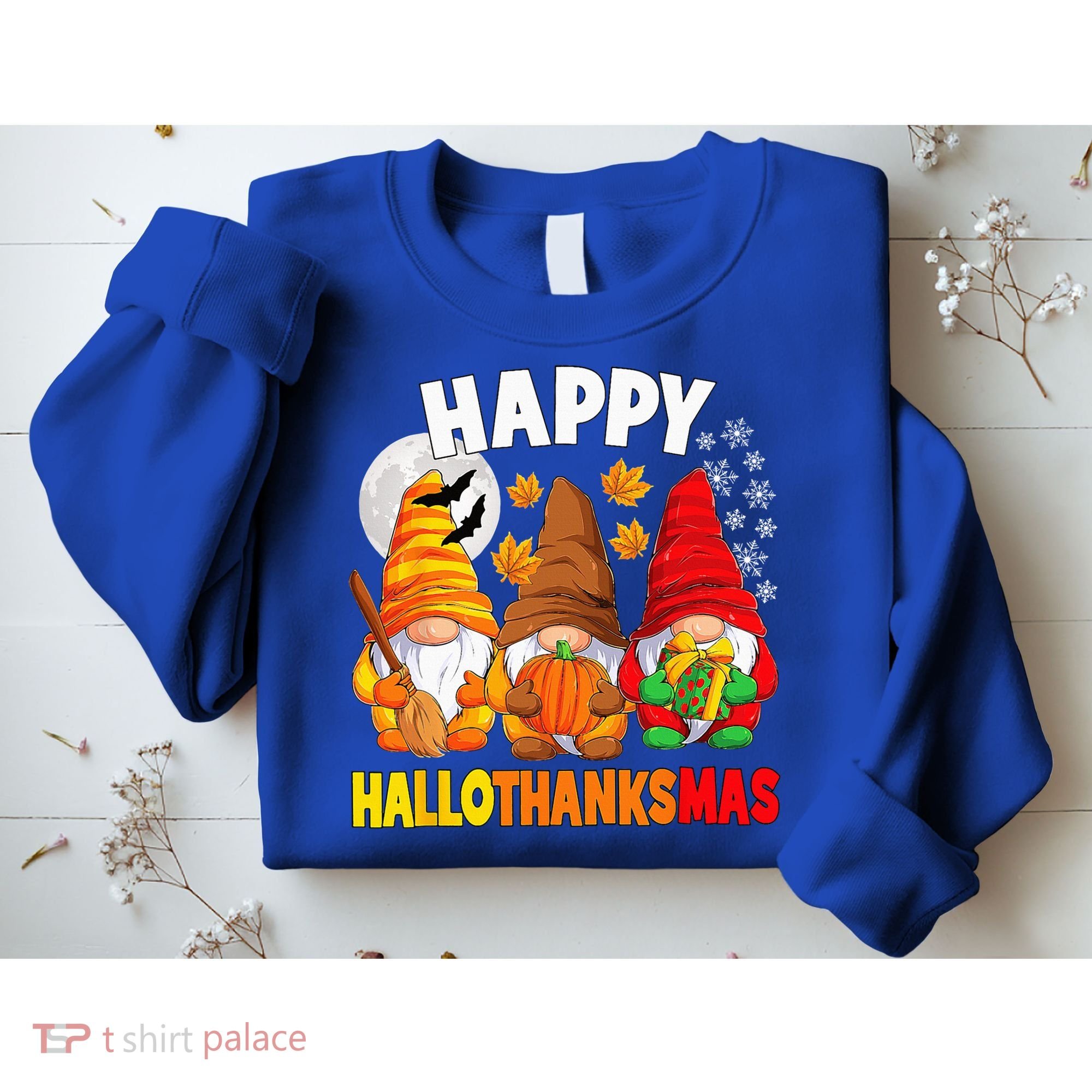 Happy HalloThanksMas Halloween Thanksgiving Christmas Gnomes Sweatshirt