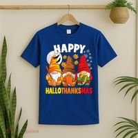 Happy HalloThanksMas Halloween Thanksgiving Christmas Gnomes T-Shirt thumb 2