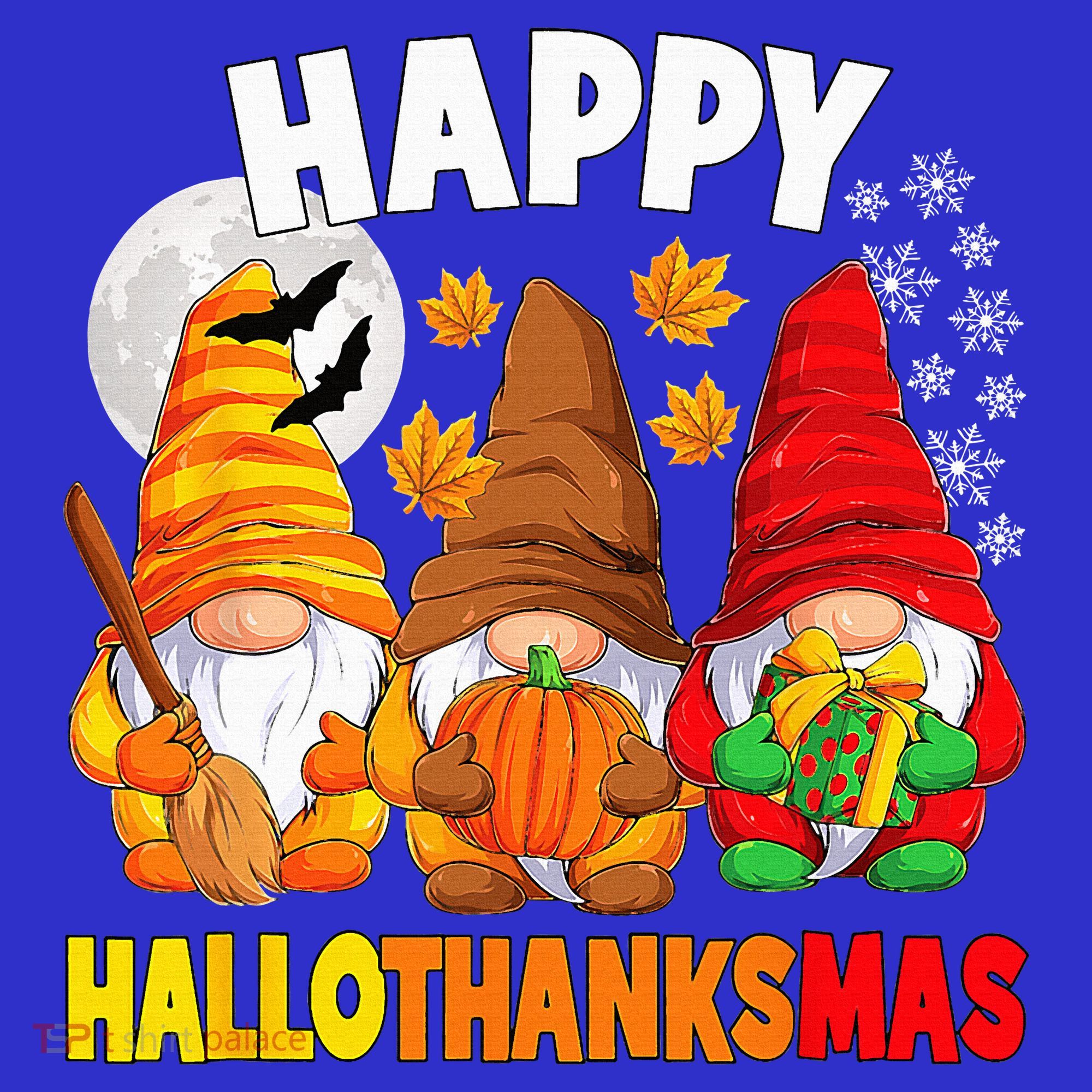 Happy HalloThanksMas Halloween Thanksgiving Christmas Gnomes Polo