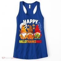 Happy HalloThanksMas Halloween Thanksgiving Christmas Gnomes Women's Tank Top thumb 0