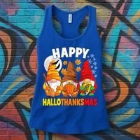 Happy HalloThanksMas Halloween Thanksgiving Christmas Gnomes Women's Tank Top thumb 3