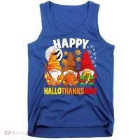 Happy HalloThanksMas Halloween Thanksgiving Christmas Gnomes Tank Top thumb 0
