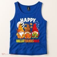 Happy HalloThanksMas Halloween Thanksgiving Christmas Gnomes Tank Top thumb 2