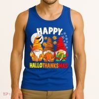 Happy HalloThanksMas Halloween Thanksgiving Christmas Gnomes Tank Top thumb 3