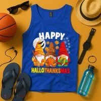 Happy HalloThanksMas Halloween Thanksgiving Christmas Gnomes Tank Top thumb 4