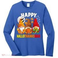 Happy HalloThanksMas Halloween Thanksgiving Christmas Gnomes Women's Long Sleeve Shirt thumb 0