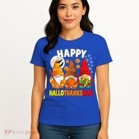 Happy HalloThanksMas Halloween Thanksgiving Christmas Gnomes Women's T-Shirt thumb 4