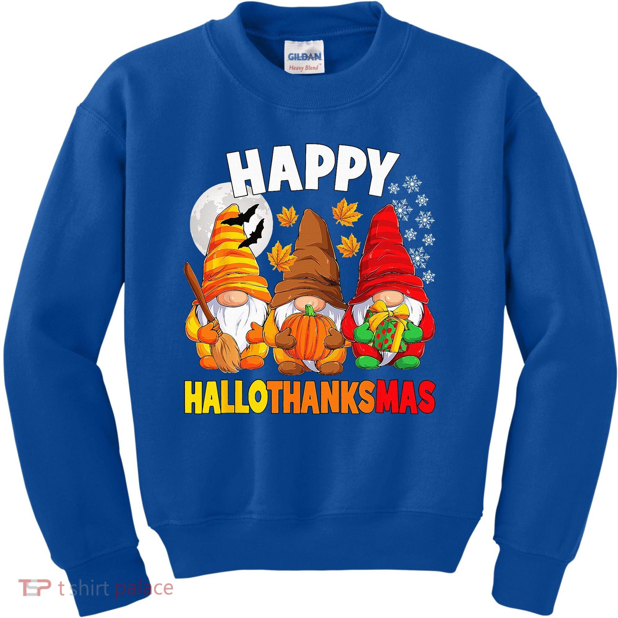 Happy HalloThanksMas Halloween Thanksgiving Christmas Gnomes Kids Sweatshirt
