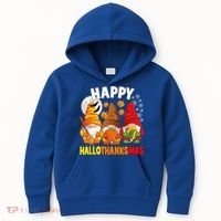 Happy HalloThanksMas Halloween Thanksgiving Christmas Gnomes Kids Hoodie thumb 0