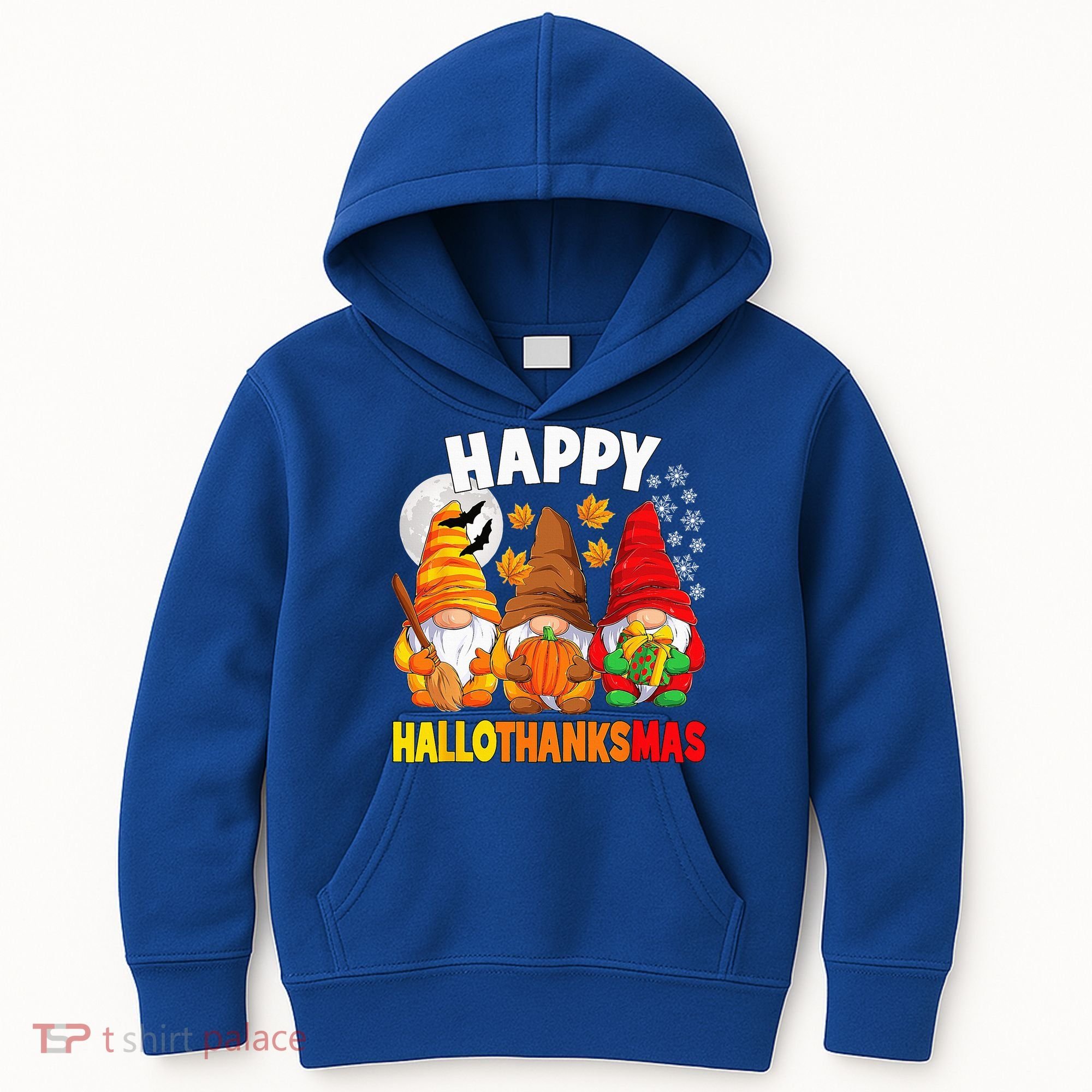 Happy HalloThanksMas Halloween Thanksgiving Christmas Gnomes Kids Hoodie