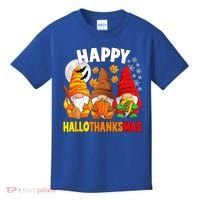 Happy HalloThanksMas Halloween Thanksgiving Christmas Gnomes Kids T-Shirt thumb 0