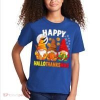 Happy HalloThanksMas Halloween Thanksgiving Christmas Gnomes Kids T-Shirt thumb 2