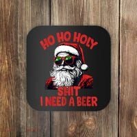 Ho Ho Holy Shit I Need A Beer Funny Santa Christmas Drinking Coaster thumb 0