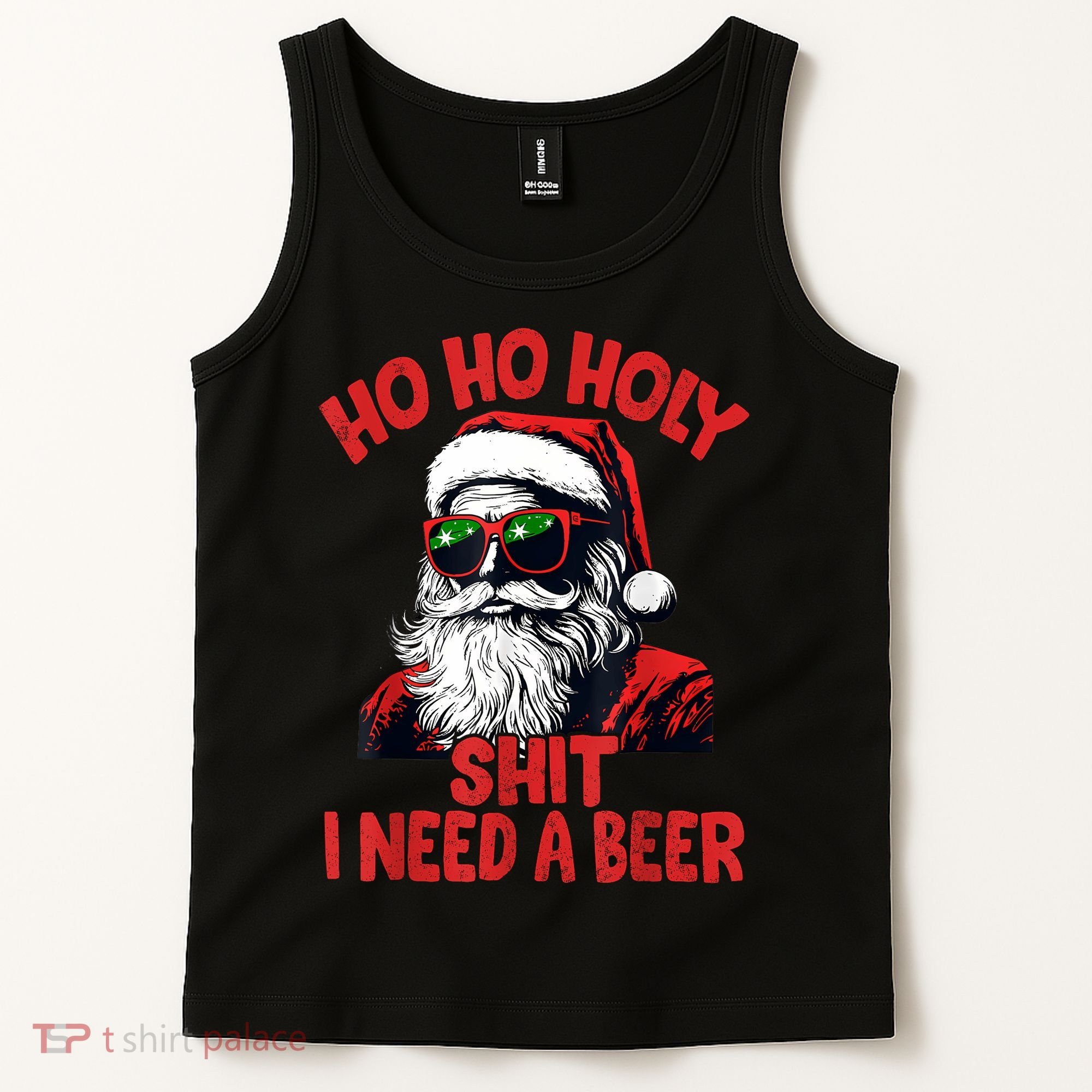 Ho Ho Holy Shit I Need A Beer Funny Santa Christmas Drinking Tank Top