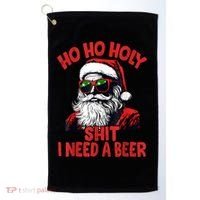 Ho Ho Holy Shit I Need A Beer Funny Santa Christmas Drinking Golf Towel thumb 0