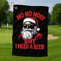 Ho Ho Holy Shit I Need A Beer Funny Santa Christmas Drinking Golf Towel thumb 1
