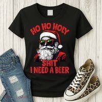 Ho Ho Holy Shit I Need A Beer Funny Santa Christmas Drinking Women's T-Shirt thumb 3