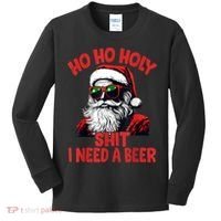 Ho Ho Holy Shit I Need A Beer Funny Santa Christmas Drinking Kids Long Sleeve Shirt thumb 0