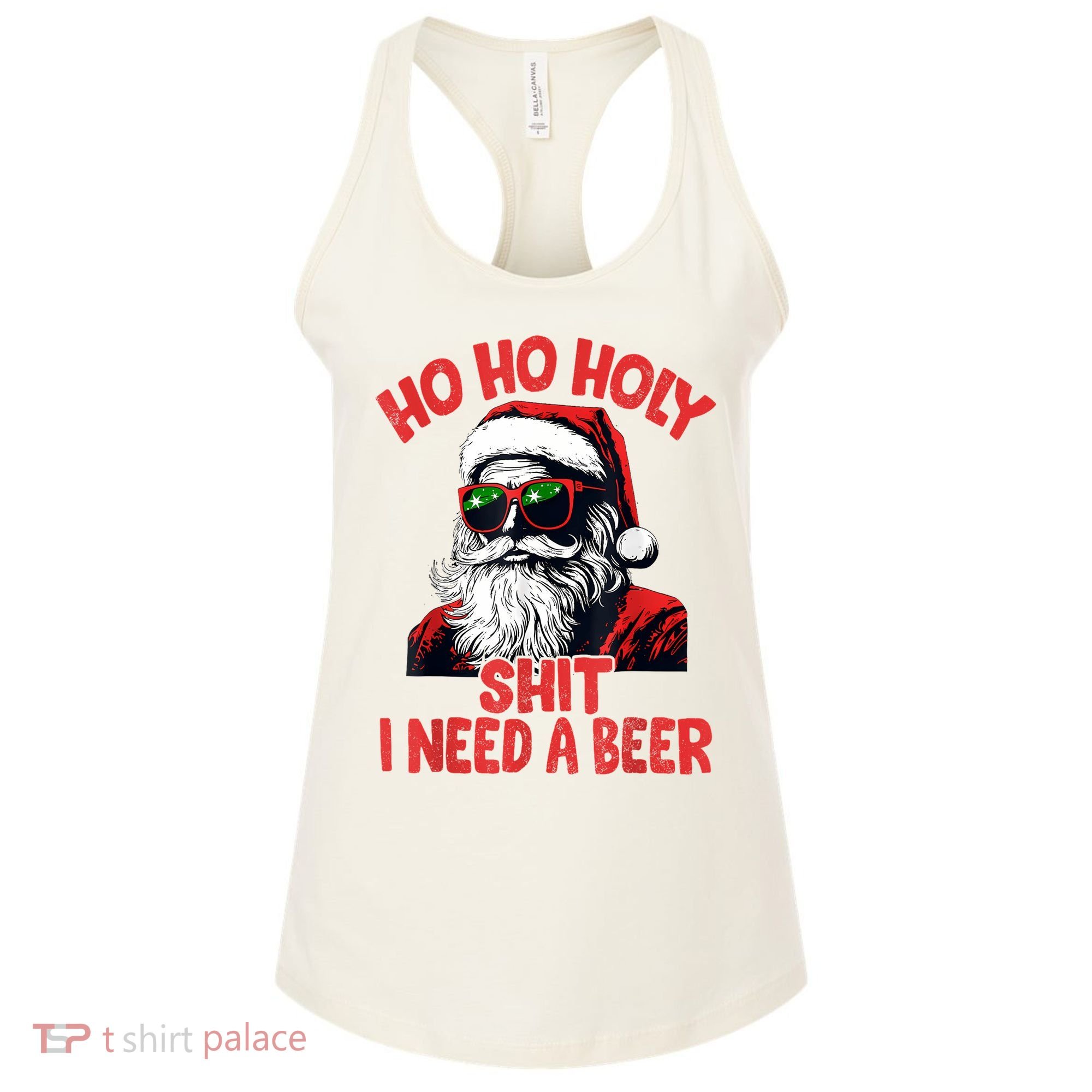 Ho Ho Holy Shit I Need A Beer Funny Santa Christmas Drinking Women's Tank Top