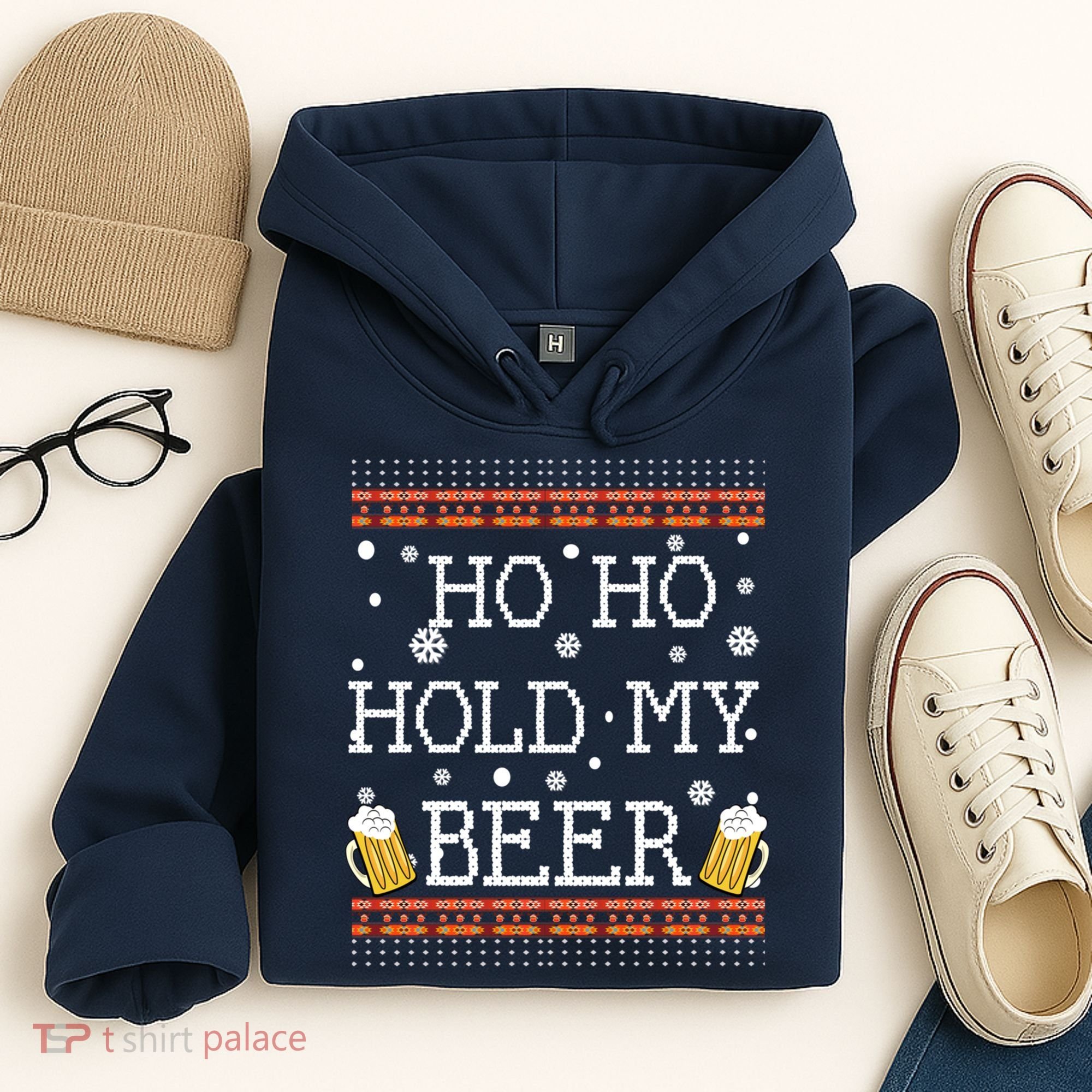 Ho Ho Hold My Beer-Ugly Christmas Drinking Sweater Hoodie