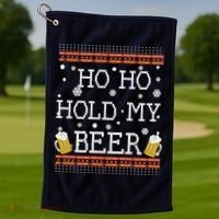 Ho Ho Hold My Beer-Ugly Christmas Drinking Sweater Golf Towel thumb 1