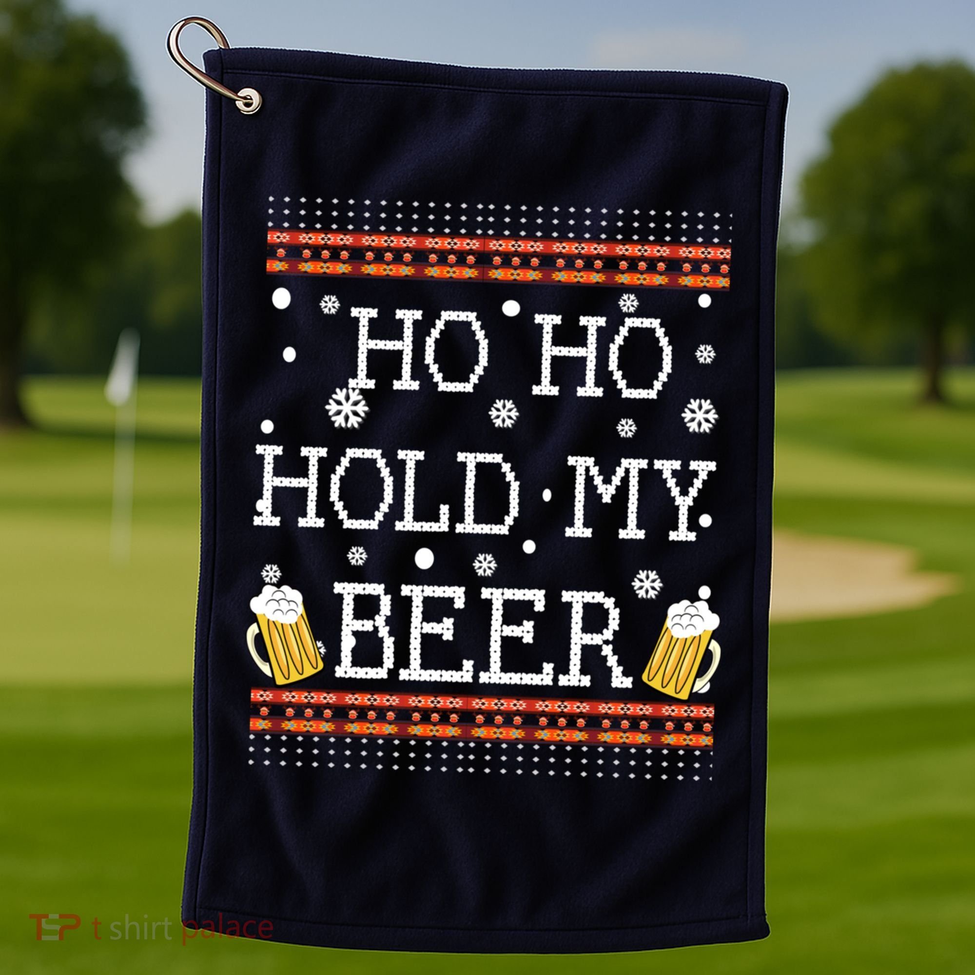 Ho Ho Hold My Beer-Ugly Christmas Drinking Sweater Golf Towel