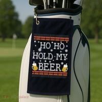 Ho Ho Hold My Beer-Ugly Christmas Drinking Sweater Golf Towel thumb 2