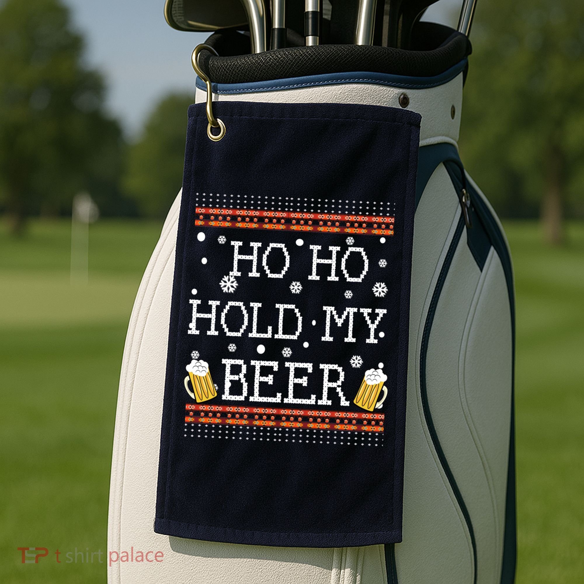 Ho Ho Hold My Beer-Ugly Christmas Drinking Sweater Golf Towel