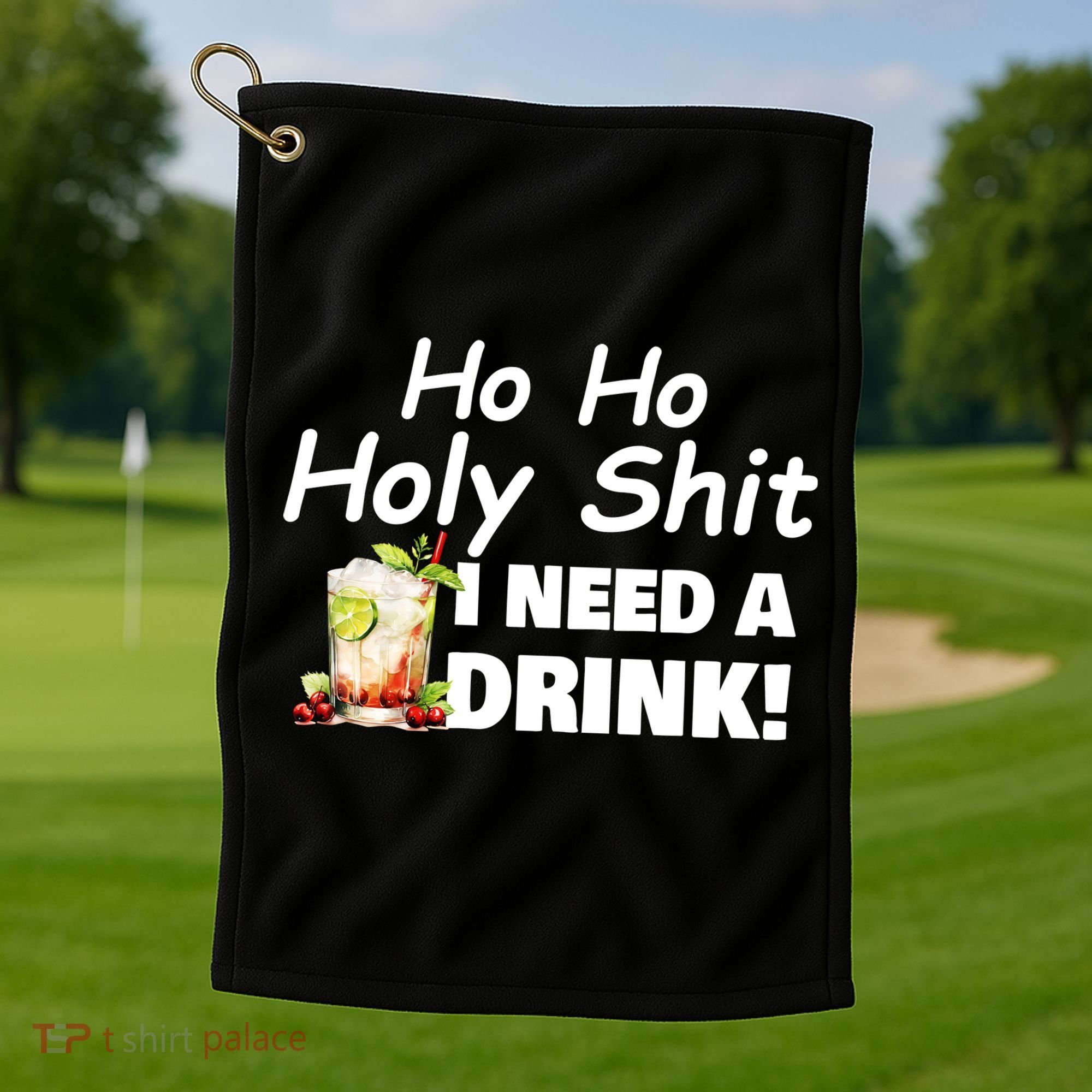 Ho Ho Holy I Need A Drink Funny Christmas Santa Claus Golf Towel