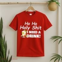 Ho Ho Holy I Need A Drink Funny Christmas Santa Claus T-Shirt thumb 2