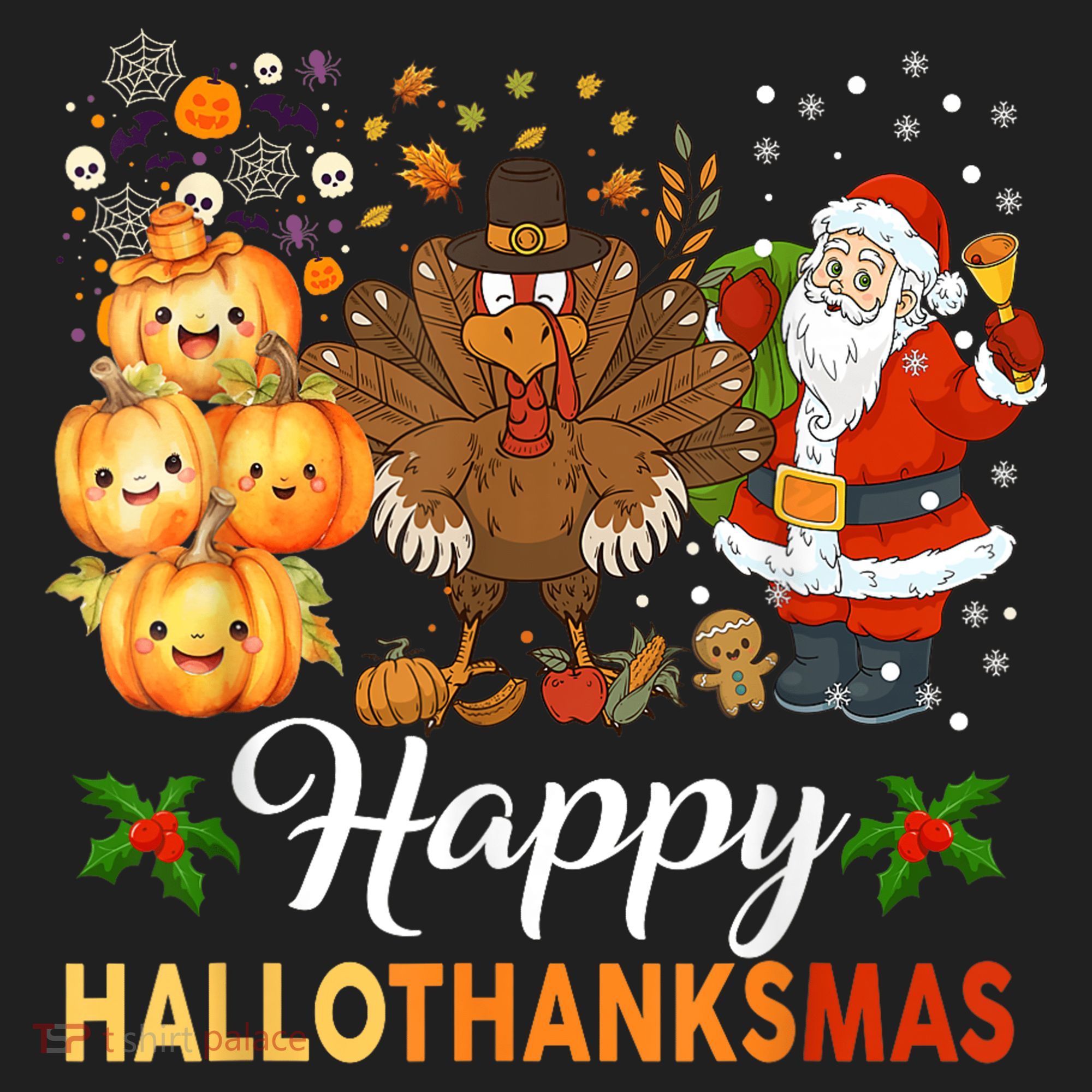 Happy Hallothanksmas Halloween Thanksgiving Christmas Funny Beanie