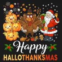 Happy Hallothanksmas Halloween Thanksgiving Christmas Funny Women's Hoodie thumb 2