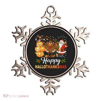 Happy Hallothanksmas Halloween Thanksgiving Christmas Funny Ornament