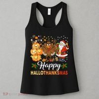 Happy Hallothanksmas Halloween Thanksgiving Christmas Funny Women's Tank Top thumb 3