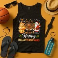 Happy Hallothanksmas Halloween Thanksgiving Christmas Funny Tank Top thumb 4
