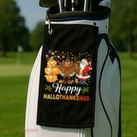 Happy Hallothanksmas Halloween Thanksgiving Christmas Funny Golf Towel thumb 2