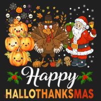 Happy Hallothanksmas Halloween Thanksgiving Christmas Funny Golf Towel thumb 3