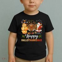 Happy Hallothanksmas Halloween Thanksgiving Christmas Funny Toddler T-Shirt thumb 2