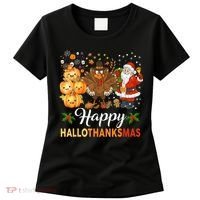 Happy Hallothanksmas Halloween Thanksgiving Christmas Funny Women's T-Shirt thumb 0