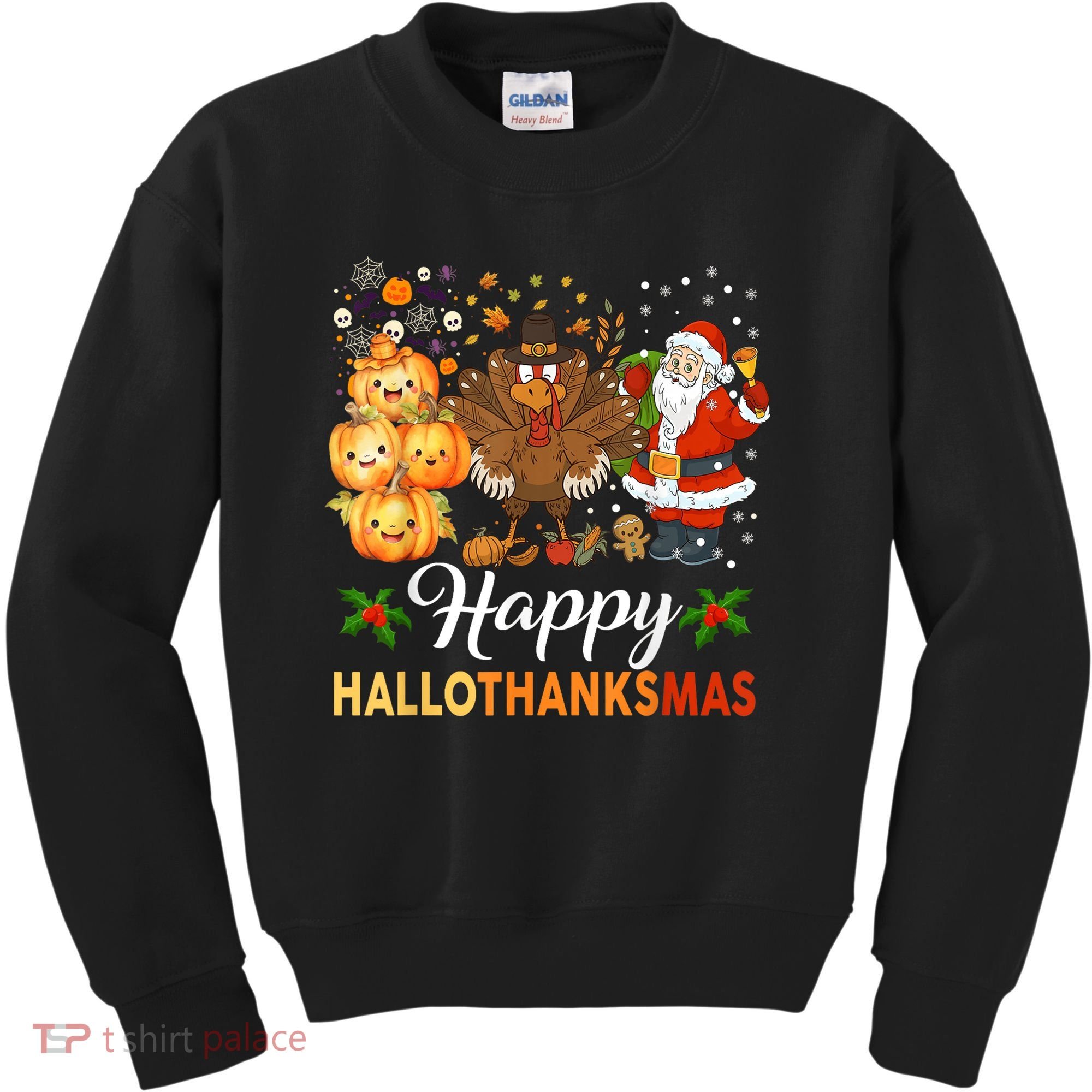 Happy Hallothanksmas Halloween Thanksgiving Christmas Funny Kids Sweatshirt