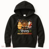 Happy Hallothanksmas Halloween Thanksgiving Christmas Funny Kids Hoodie thumb 0