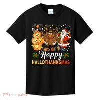 Happy Hallothanksmas Halloween Thanksgiving Christmas Funny Kids T-Shirt thumb 0
