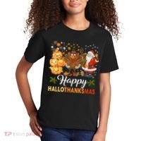 Happy Hallothanksmas Halloween Thanksgiving Christmas Funny Kids T-Shirt thumb 2