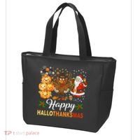 Happy Hallothanksmas Halloween Thanksgiving Christmas Funny Tote Bag thumb 3