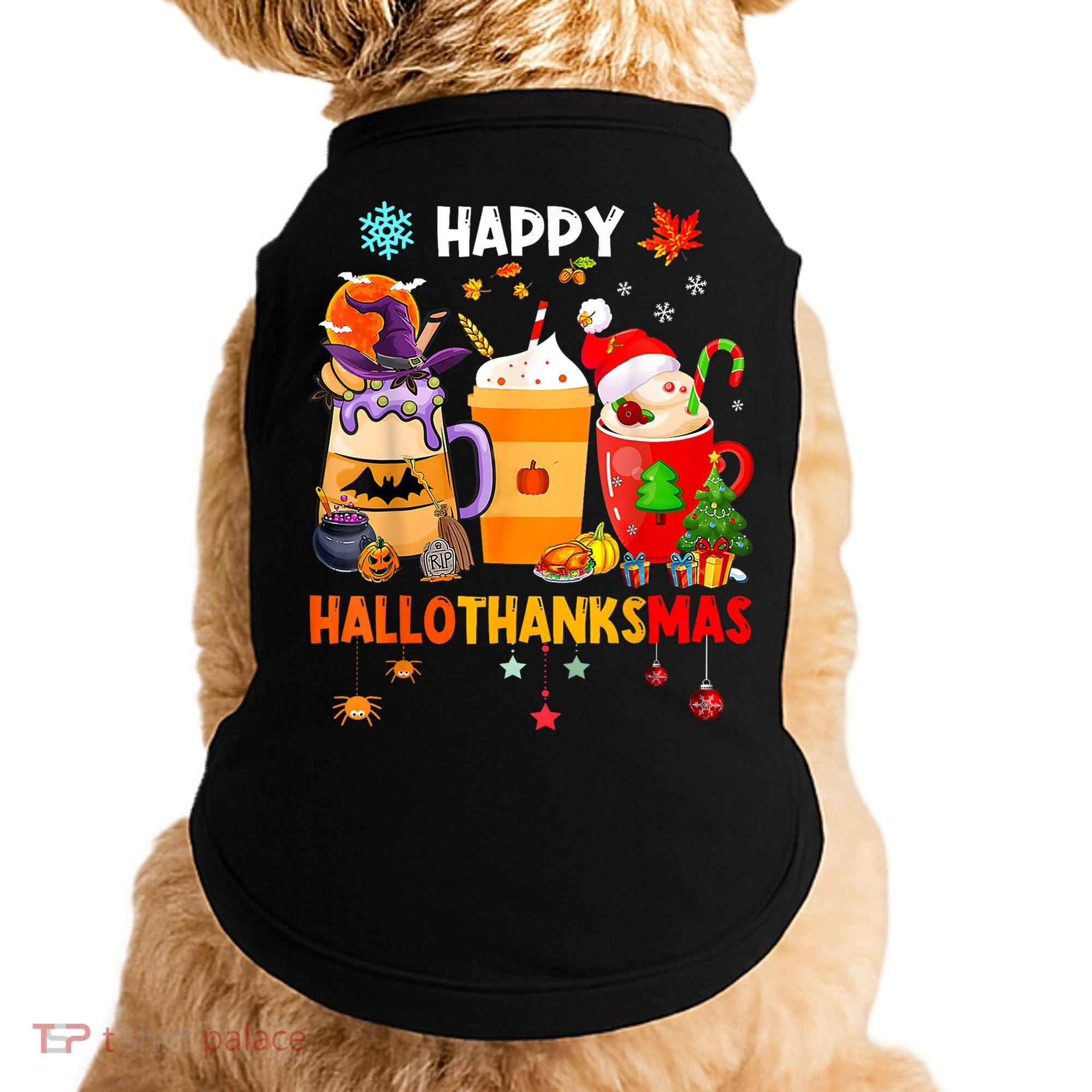 Happy Hallothanksmas Halloween Coffee Latte Thanksgiving Doggie Tank