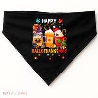Happy Hallothanksmas Halloween Coffee Latte Thanksgiving USA-Made Doggie Bandana thumb 0