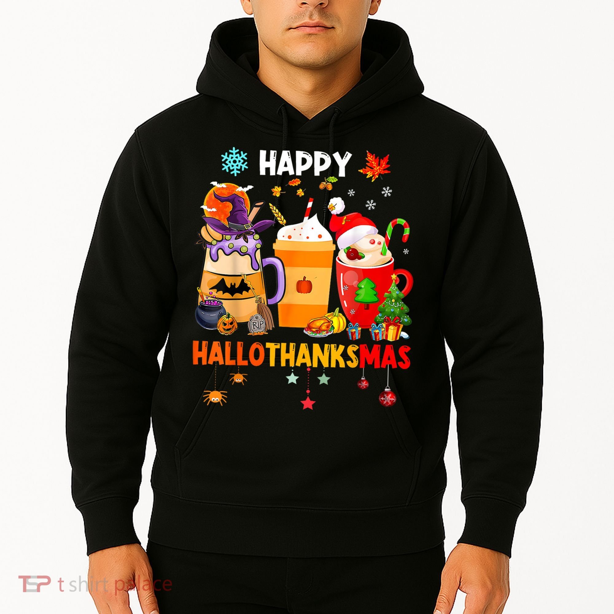 Happy Hallothanksmas Halloween Coffee Latte Thanksgiving Hoodie