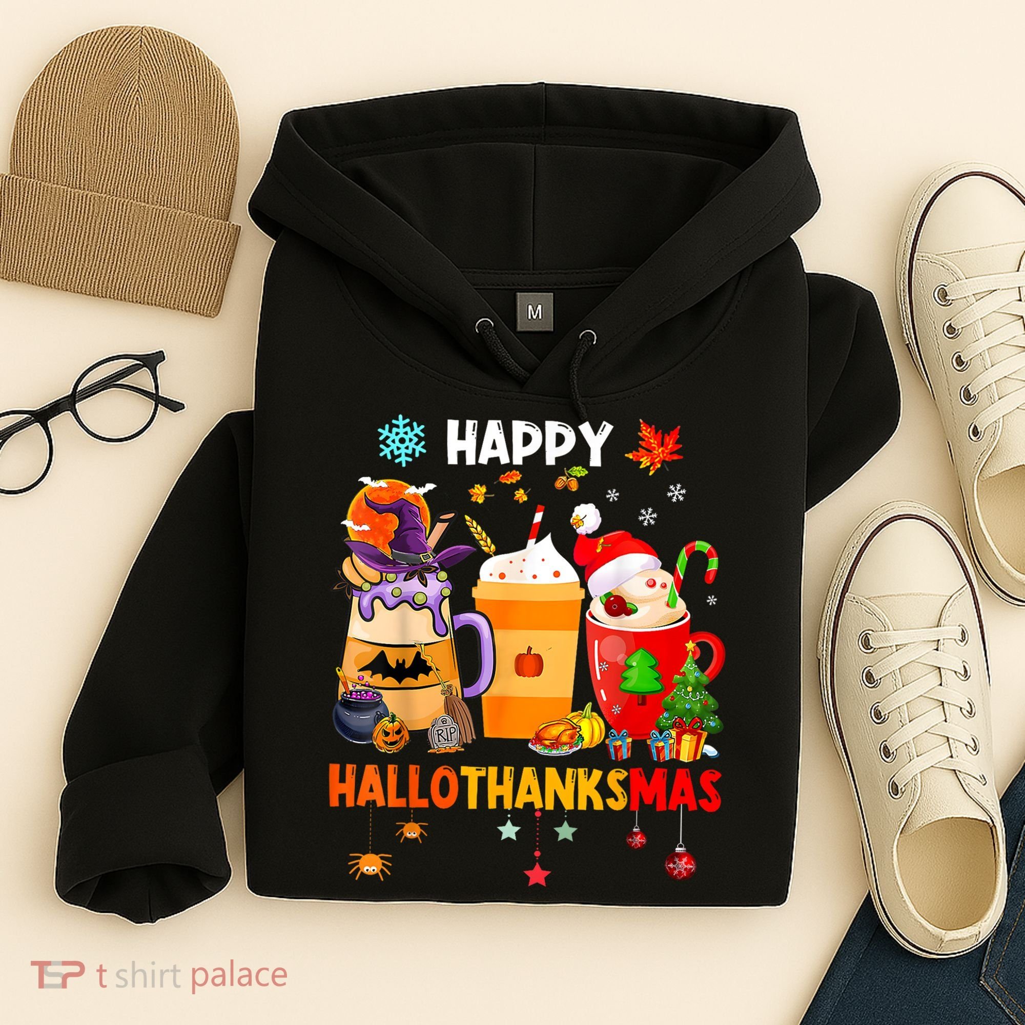 Happy Hallothanksmas Halloween Coffee Latte Thanksgiving Hoodie