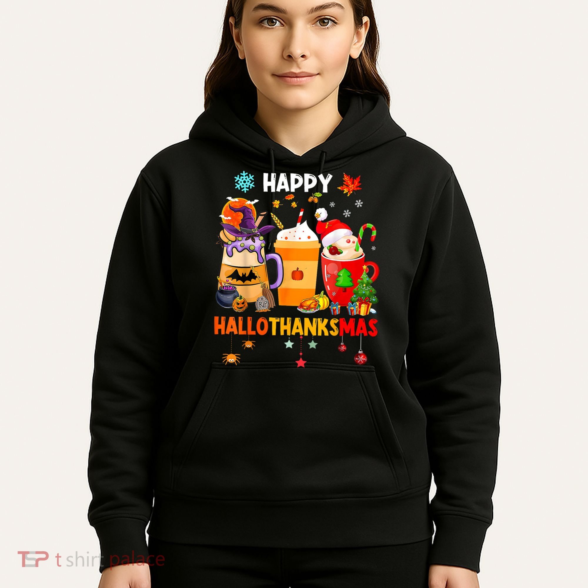 Happy Hallothanksmas Halloween Coffee Latte Thanksgiving Hoodie