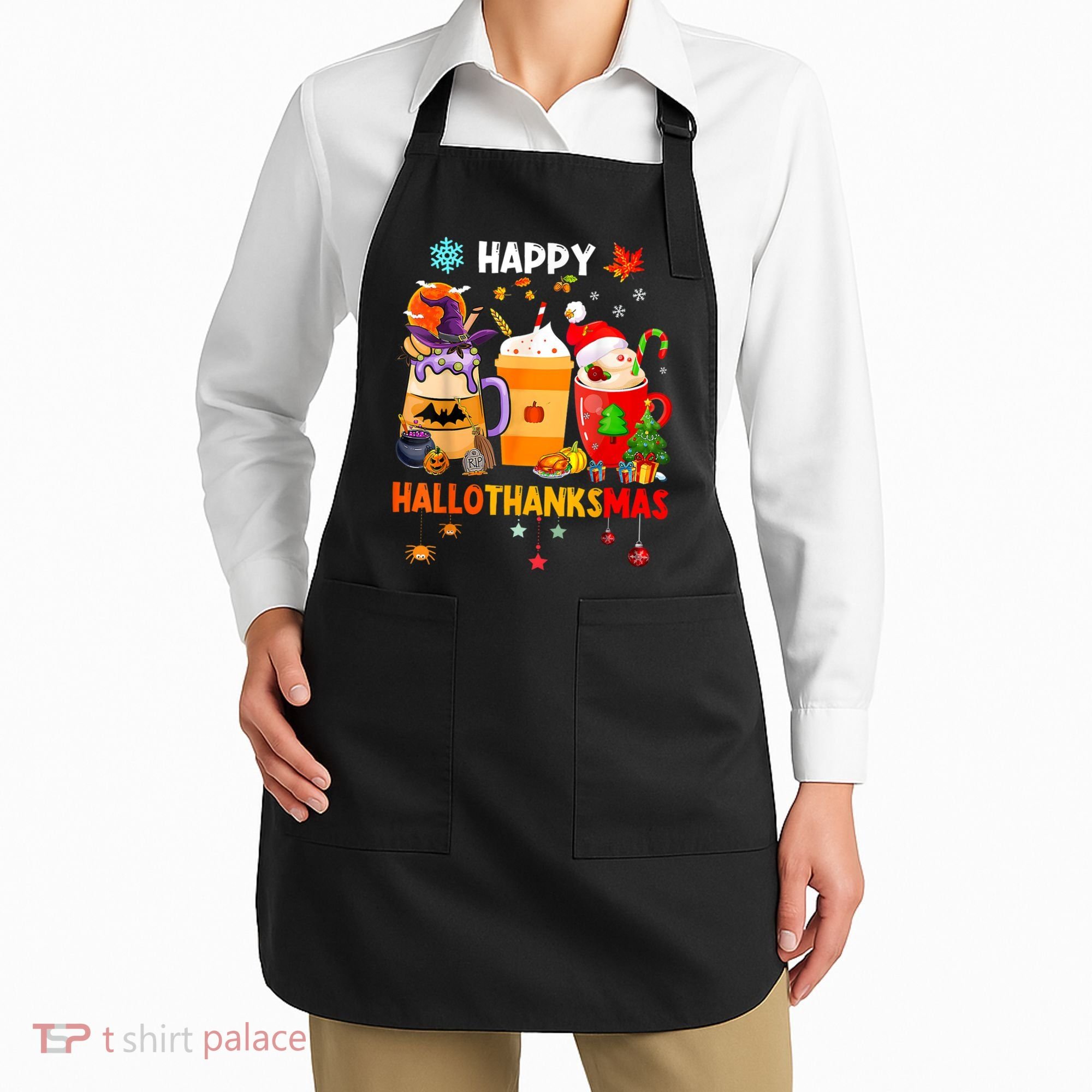 Happy Hallothanksmas Halloween Coffee Latte Thanksgiving Apron